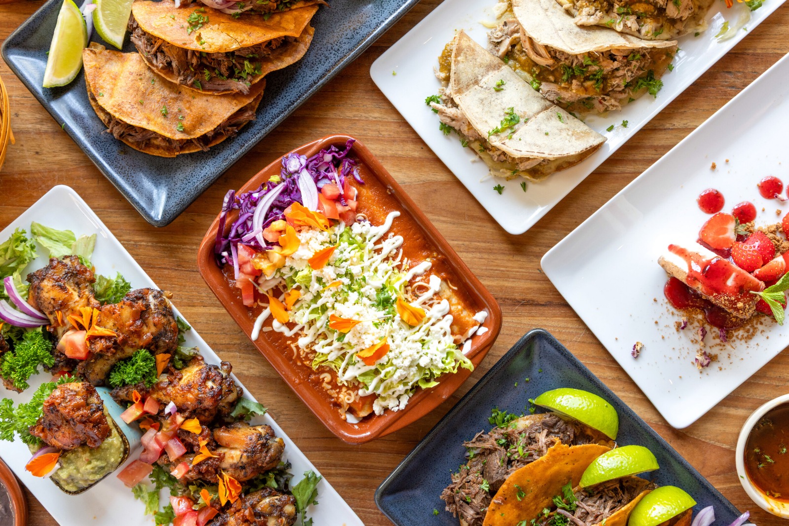 Variety of colorful Mexican dishes